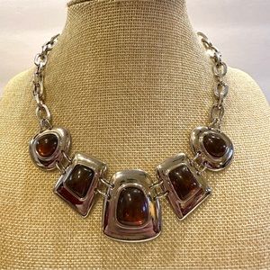 Kiam Family by Lia Sophia Necklace Collar Statement- shiny silver w/ faux amber